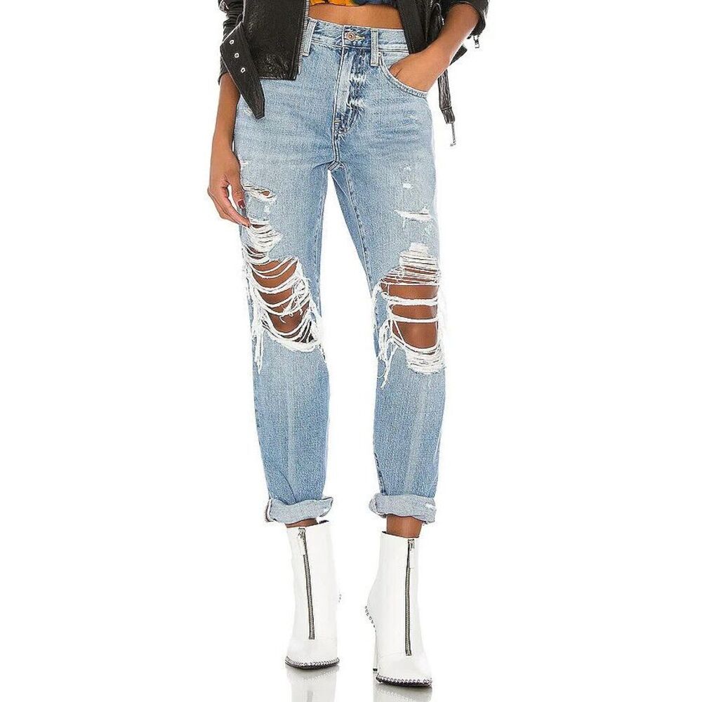 Pistola Presley Jeans Women 26 Light Wash Distressed High Rise Streetwear Grunge